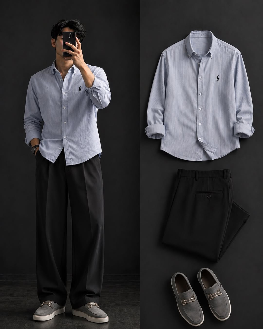 DripXO Light Blue Stripe Shirt ā Black Trouser Combo