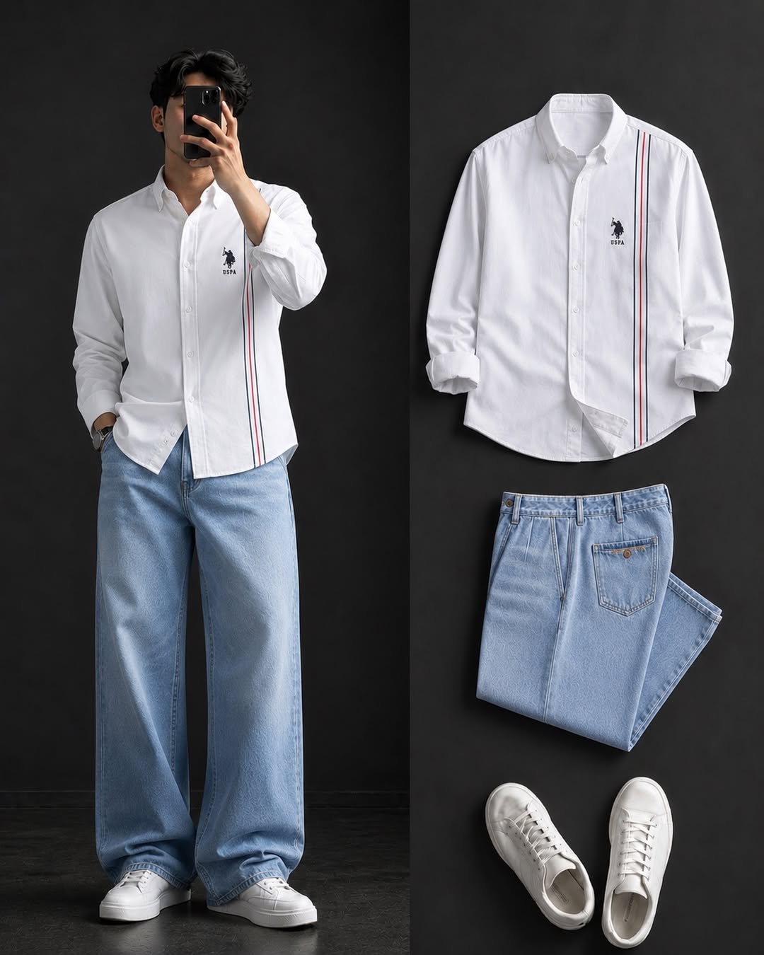 DripXO White Oxford Shirt ā Light Blue Wide-Leg Jeans Combo
