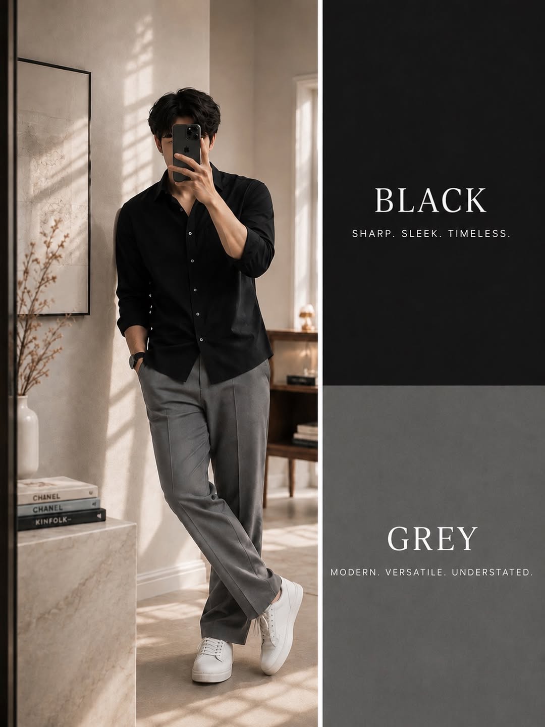 DripXO Black Shirt ā Grey Wide-Leg Trouser Combo