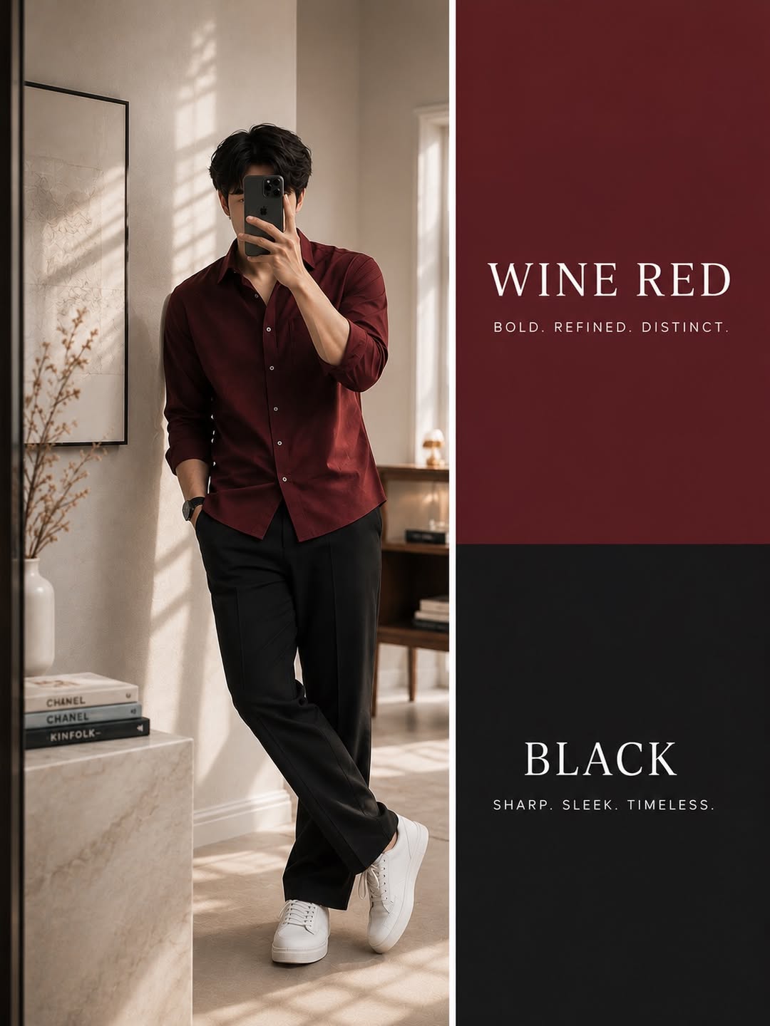 DripXO Wine Red Shirt ā Black Wide-Leg Trouser Combo