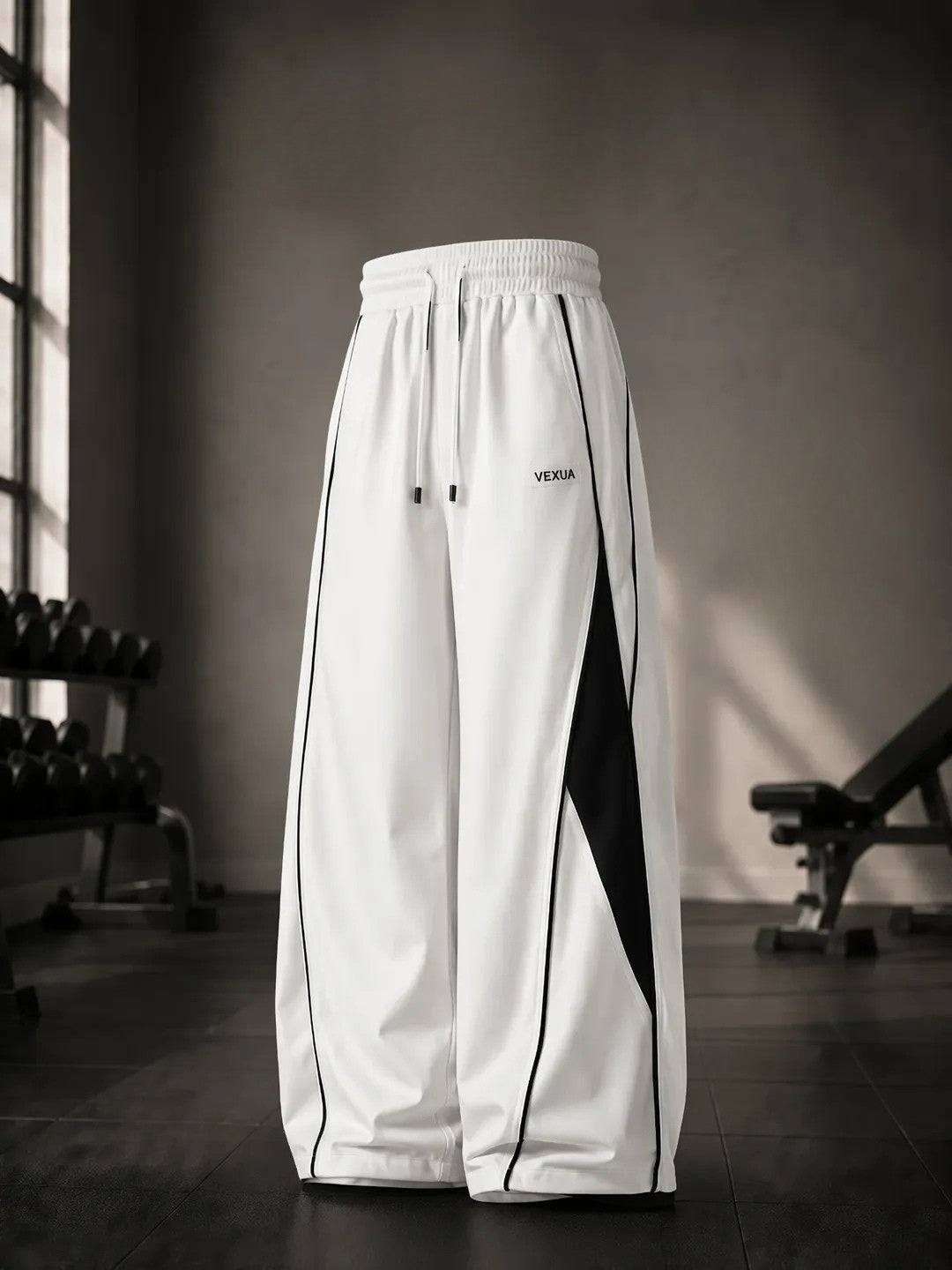 White Colourblock Wide Leg Track Pants