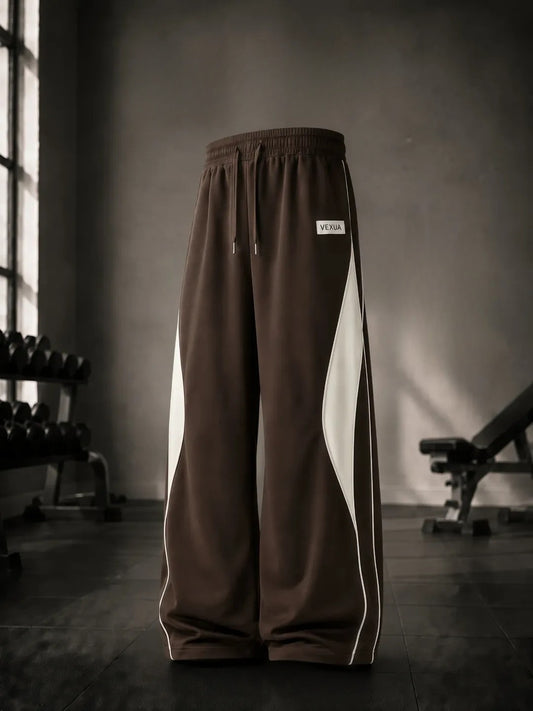 Brown Colourblock Wide Leg Track Pants