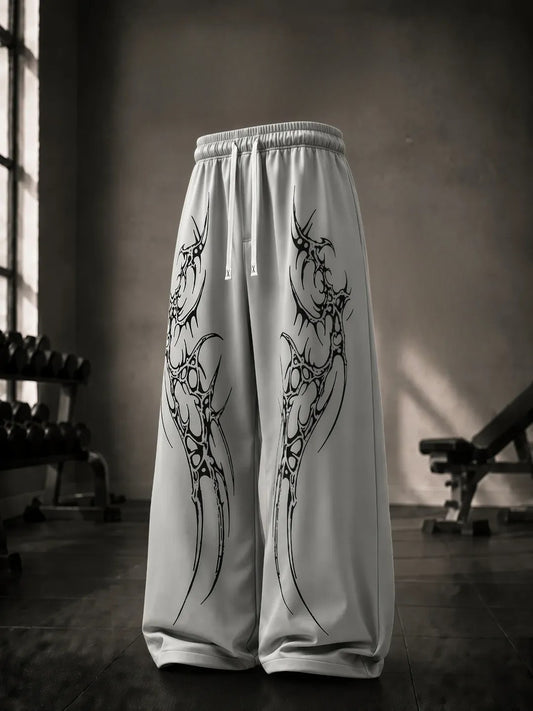 White Tribal Graphic Wide Leg Track Pants