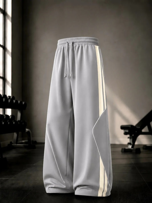 Grey Colourblock Wide Leg Track Pants