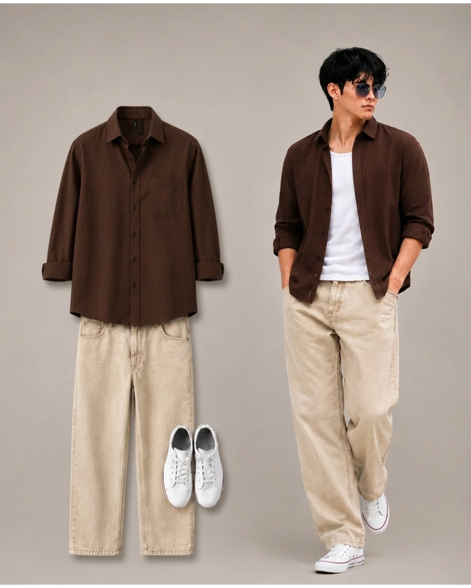 Men's Oversized Brown Linen Shirt ā Relaxed Casual Fit