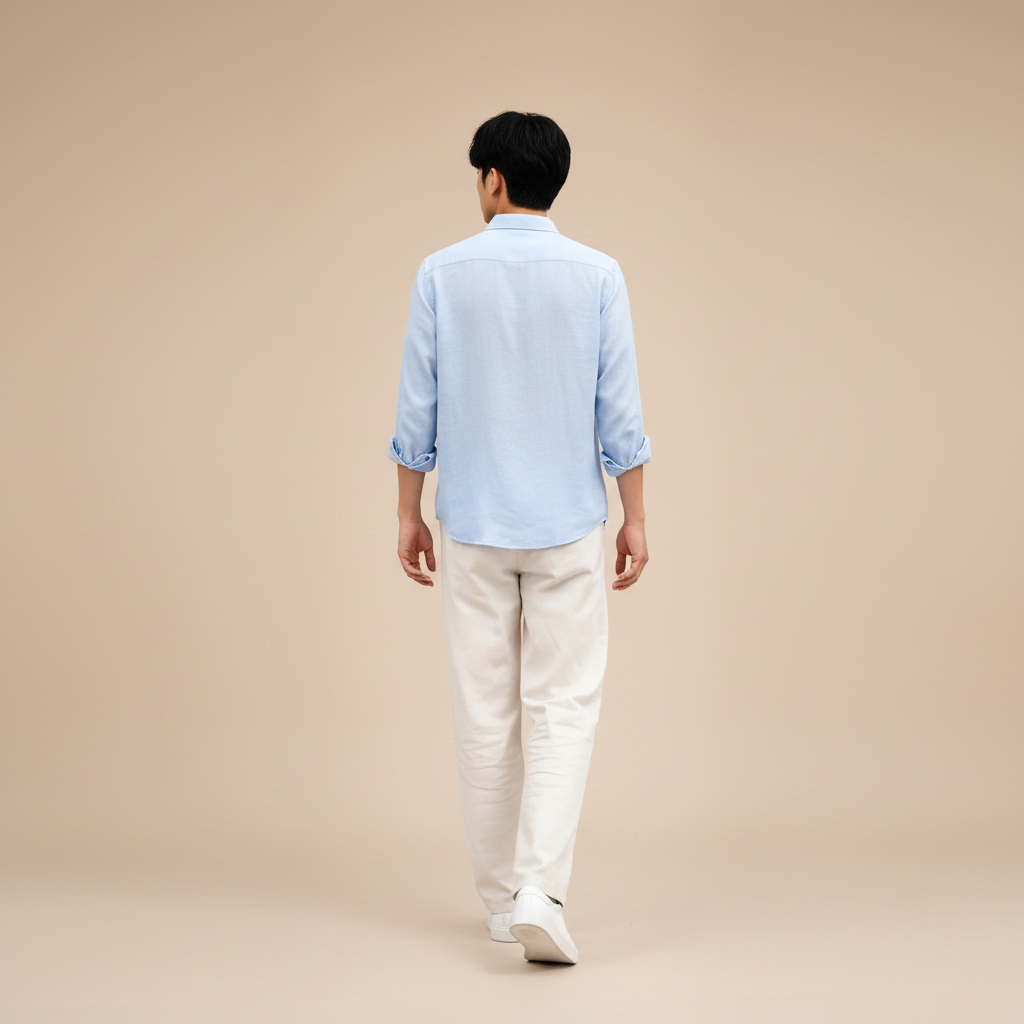 Sky Blue Shirt & Wide-Leg Pants Set