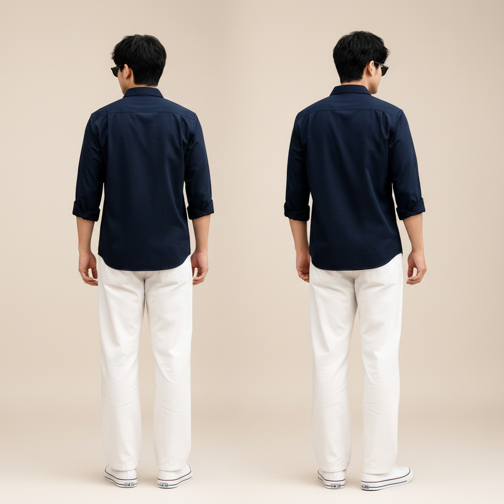 Navy Blue Shirt & Wide-Leg Pants Set