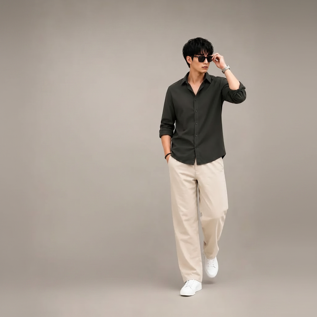 Charcoal Black Shirt & Wide-Leg Pants Set