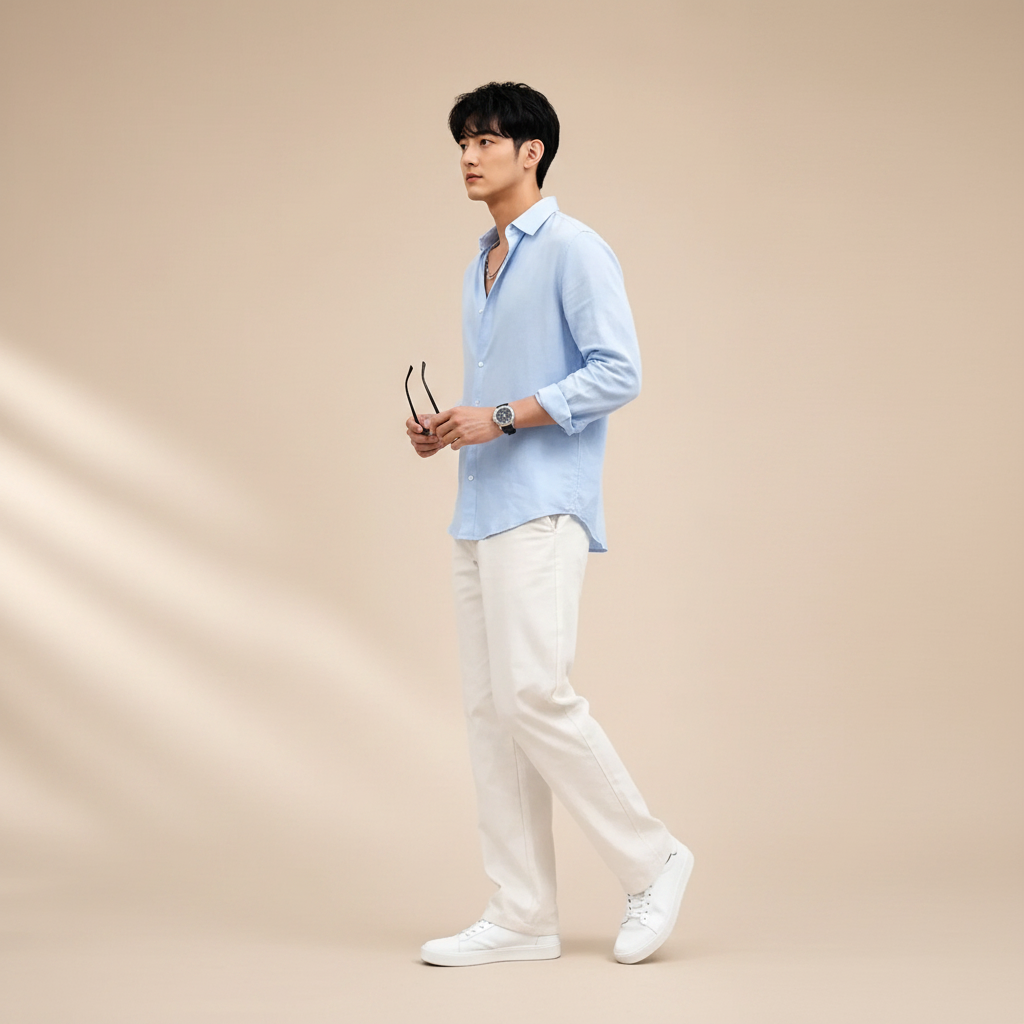 Sky Blue Shirt & Wide-Leg Pants Set