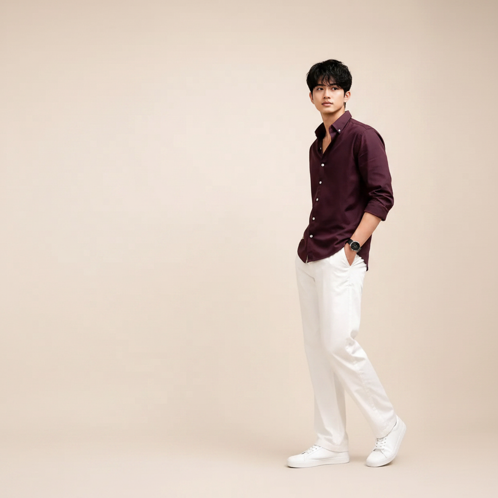 Maroon Shirt & Wide-Leg Pants Set