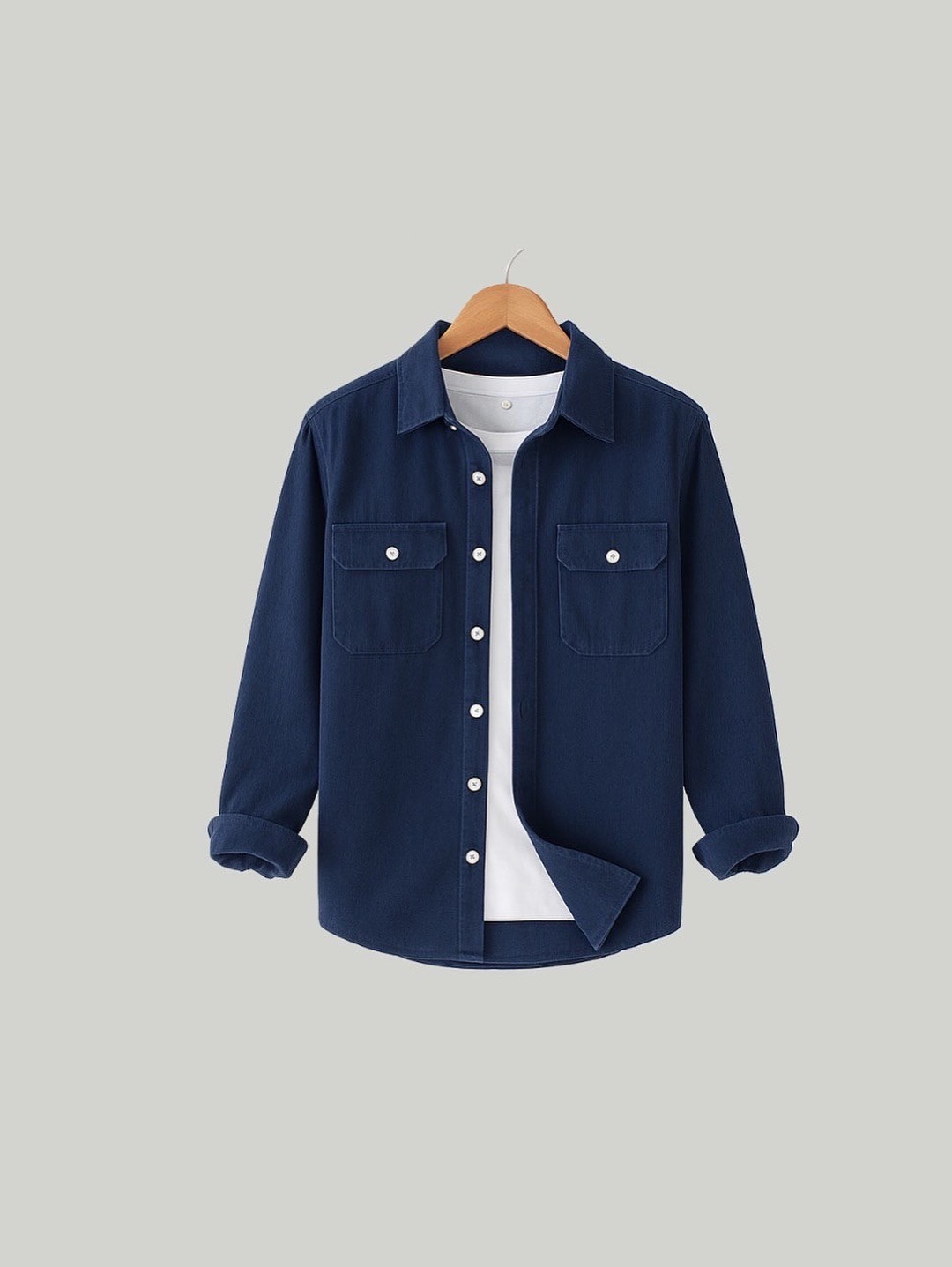 Navy Blue Dual Pocket Snap Button Shacket