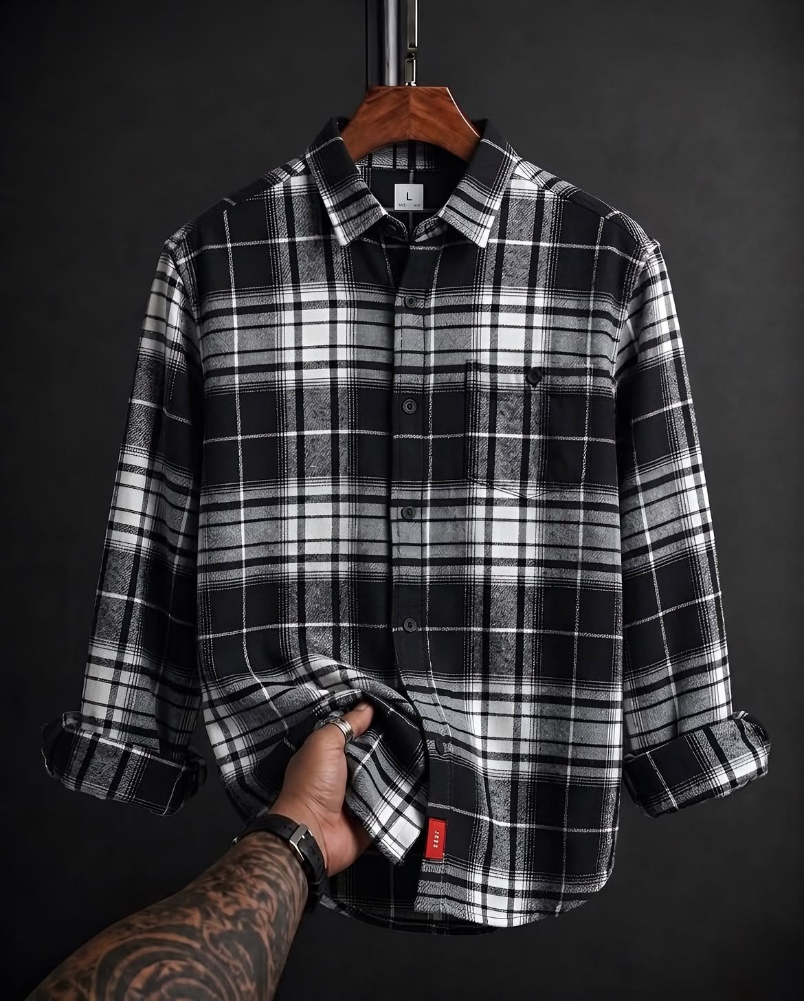 Black & White Heavy Flannel Plaid Shirt — Oversized Fit