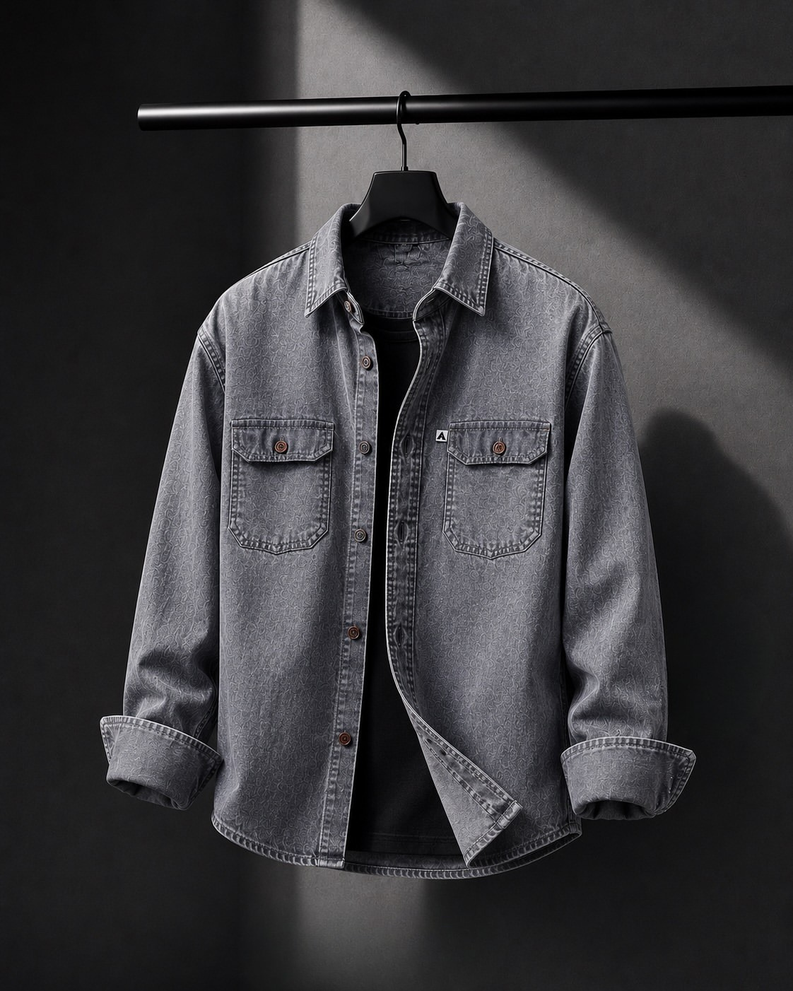  Ash Grey Star Jacquard Dual Pocket Denim Overshirt