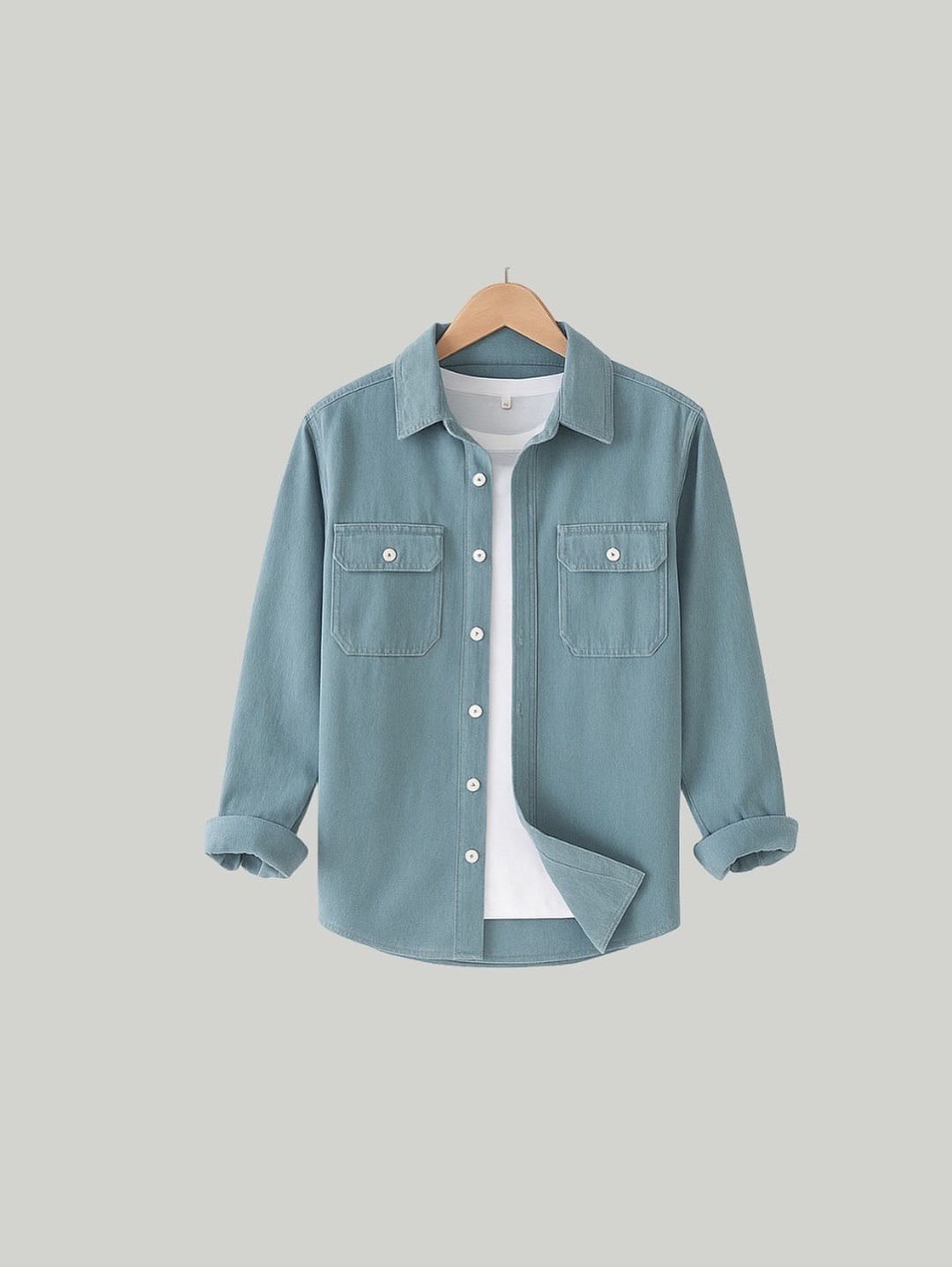 Teal Blue Dual Pocket Snap Button Shacket