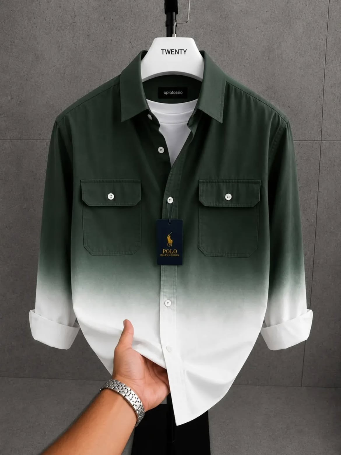 Forest Green-to-White Ombre Dual Pocket Polo Ralph Lauren Overshirt