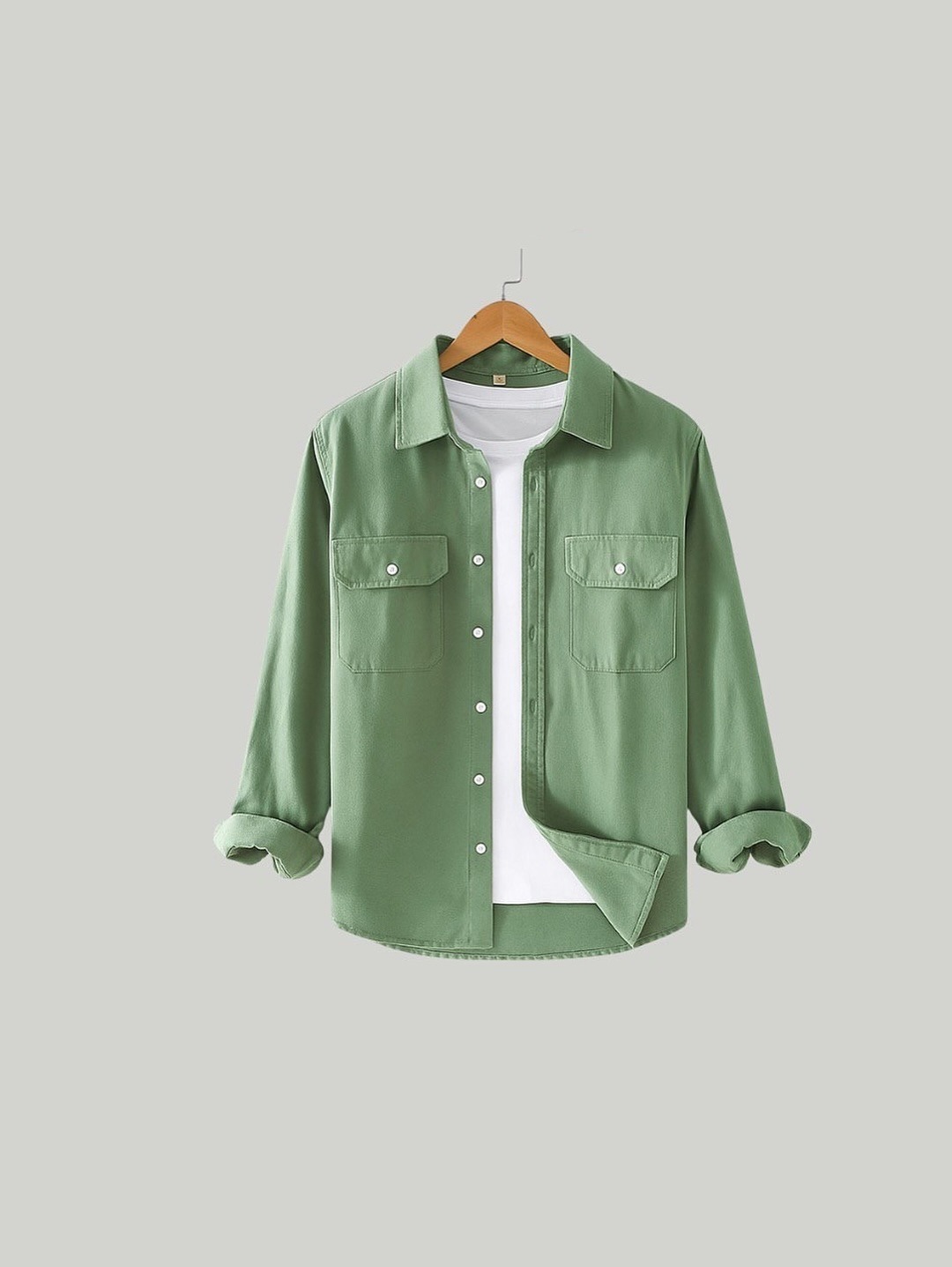 Sage Green Dual Pocket Snap Button Shacket