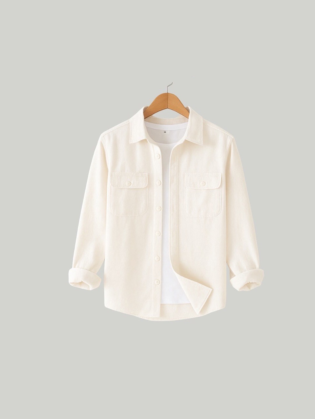 Off-White Corduroy Dual Pocket Full Sleeve Shacket
