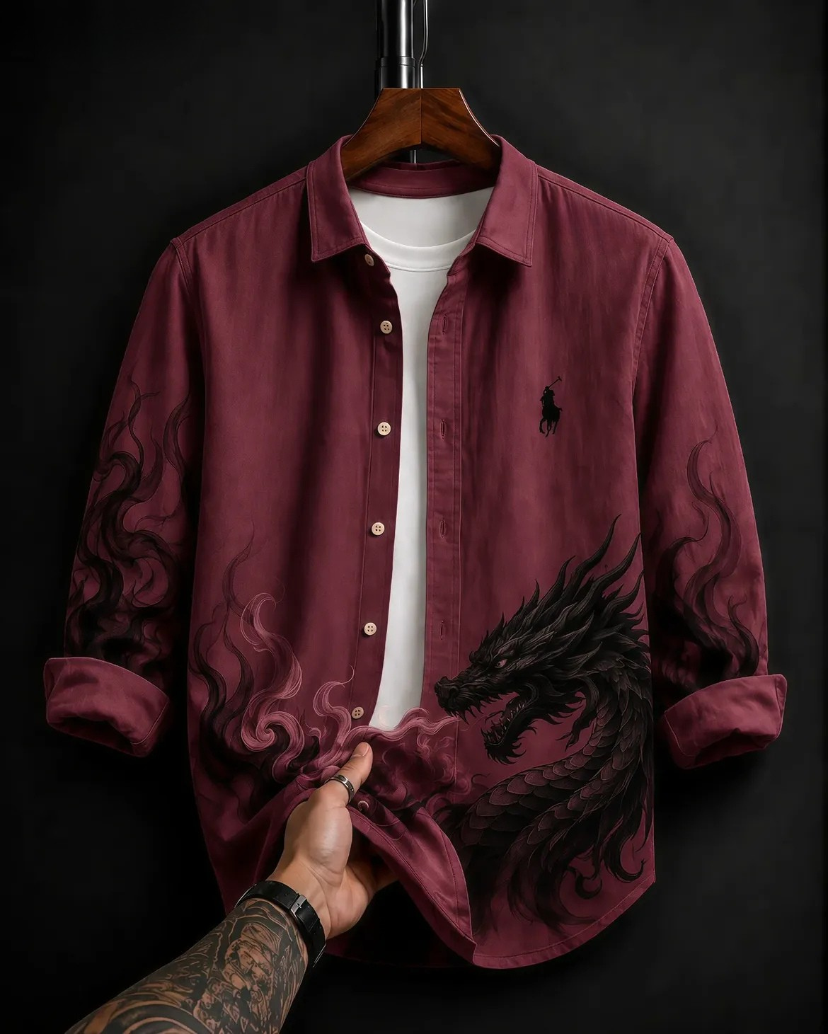  Burgundy Black Dragon Polo Ralph Lauren Overshirt — BudgetFitzz