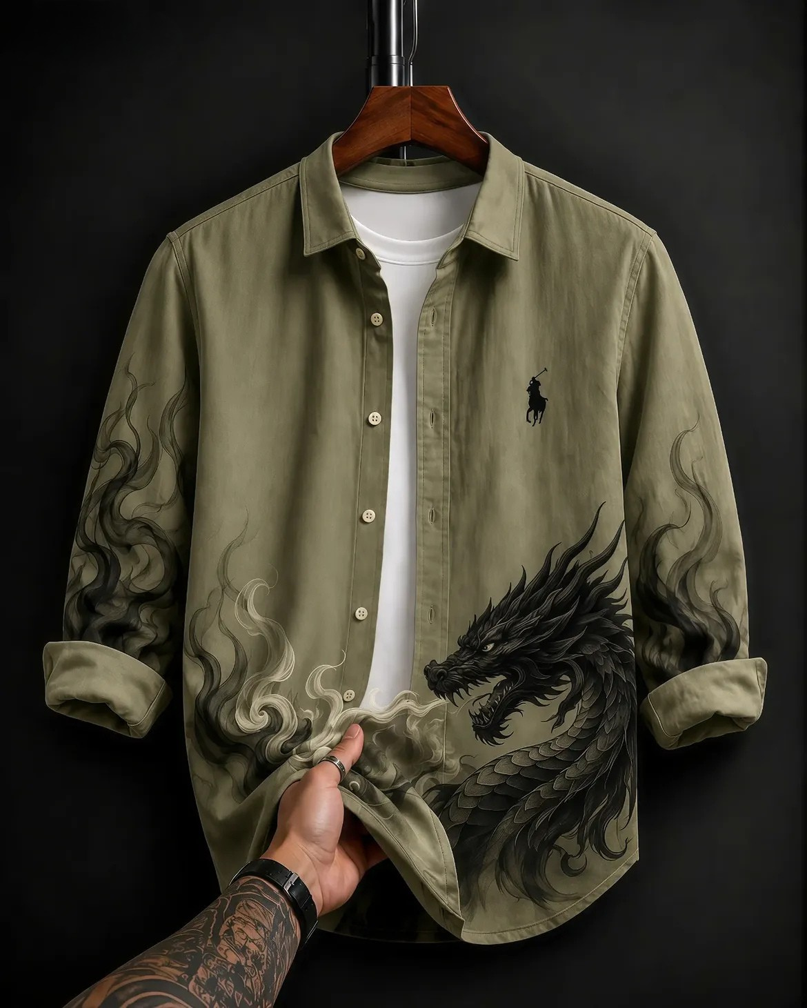 Navy Blue Black Dragon Polo Ralph Lauren Overshirt — BudgetFitzz