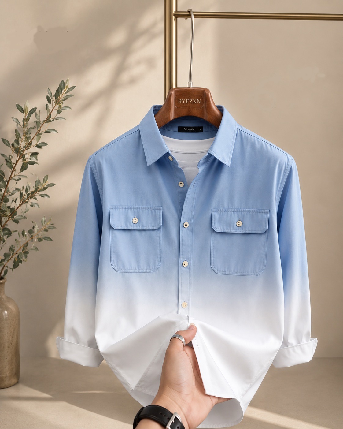 Sky Blue to White Ombre Dual Pocket Shirt — RYEZXN