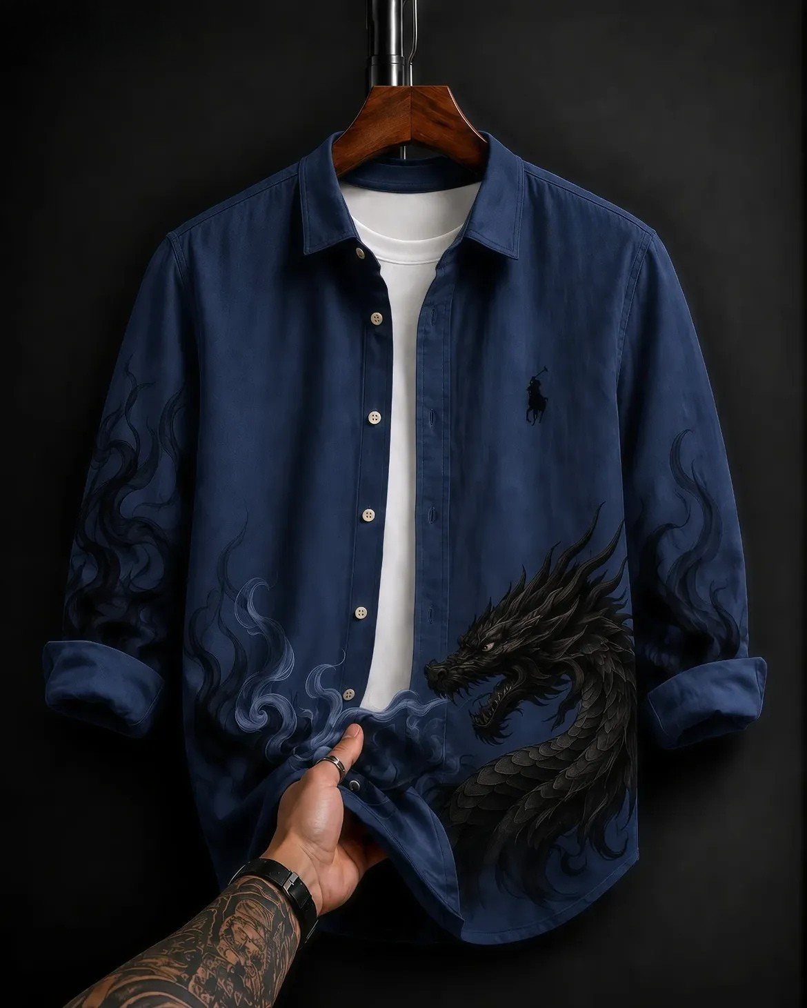 Navy Blue Black Dragon Polo Ralph Lauren Overshirt — BudgetFitzz