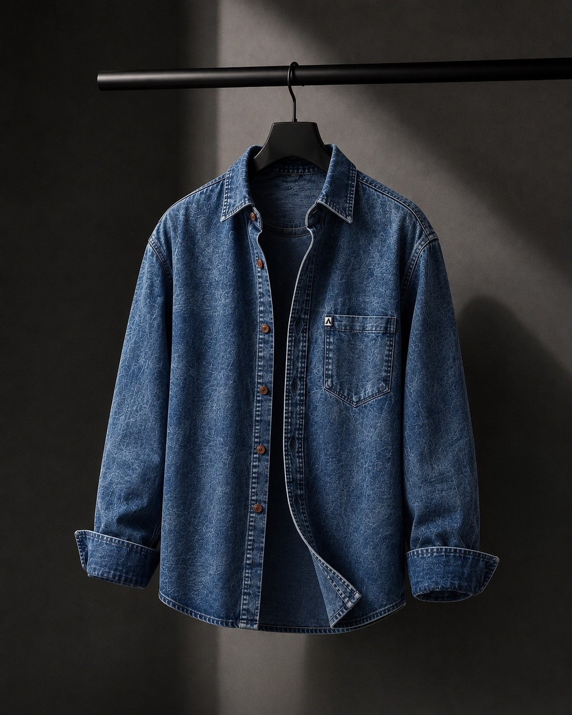 Indigo Blue Star Jacquard Denim Overshirt