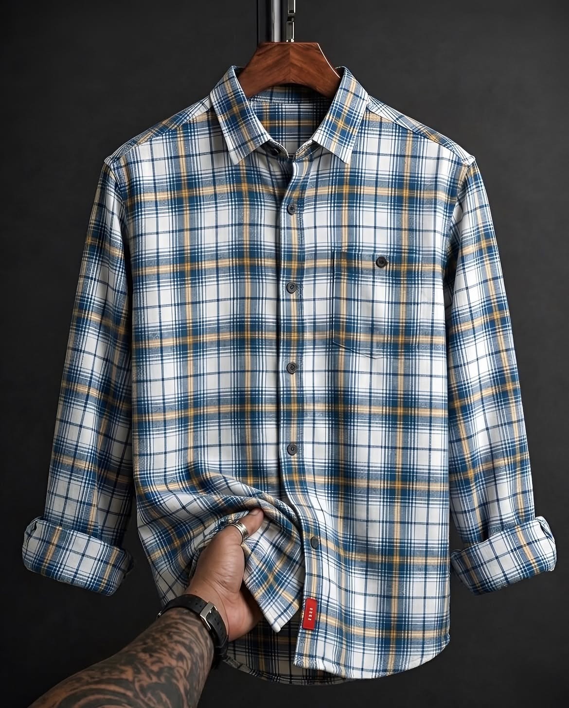  Blue & Yellow Tartan Plaid Flannel Shirt — Full Sleeve