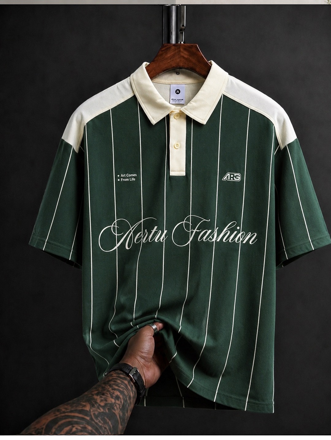 Forest Green Pinstripe Colorblock Polo — Aertu Fashion