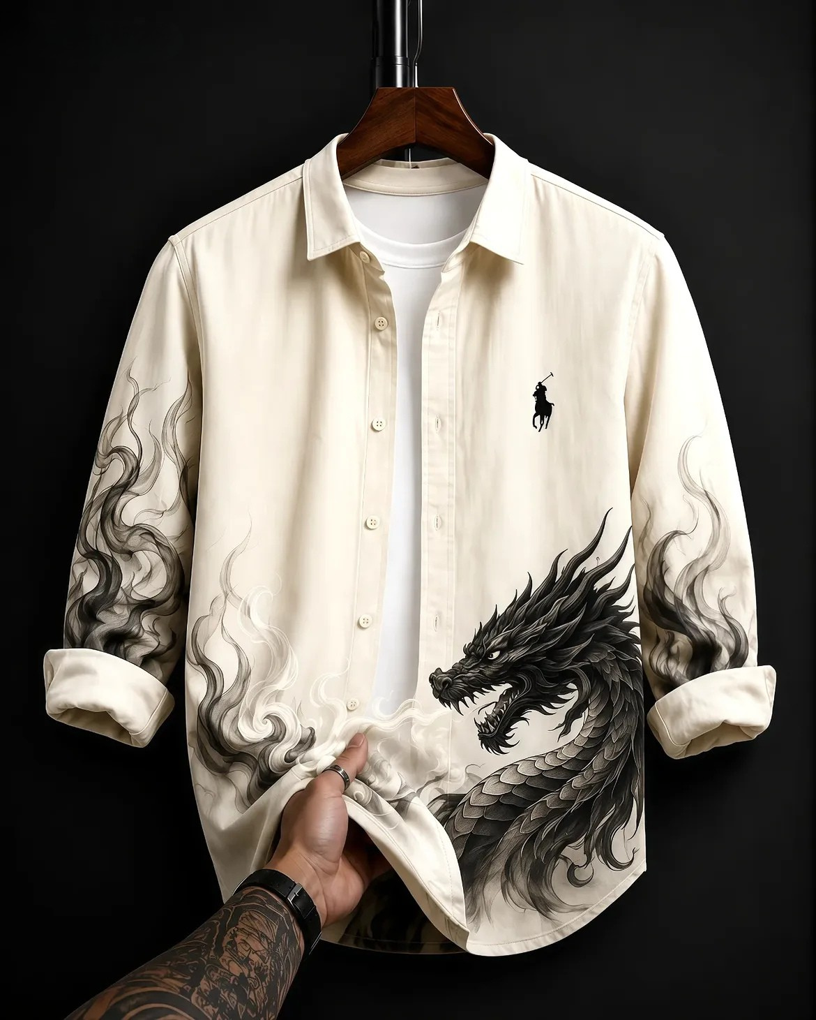 Cream Black Dragon Polo Ralph Lauren Overshirt — BudgetFitzz