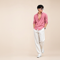 Men's Oversized Pink Linen Shirt – Breezy Summer Casual Fit