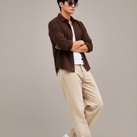 Men's Oversized Brown Linen Shirt – Relaxed Casual Fit