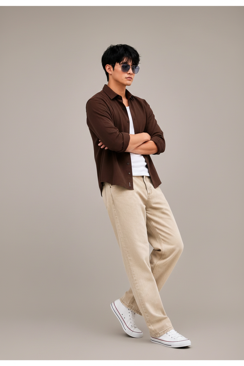Men's Oversized Brown Linen Shirt – Relaxed Casual Fit