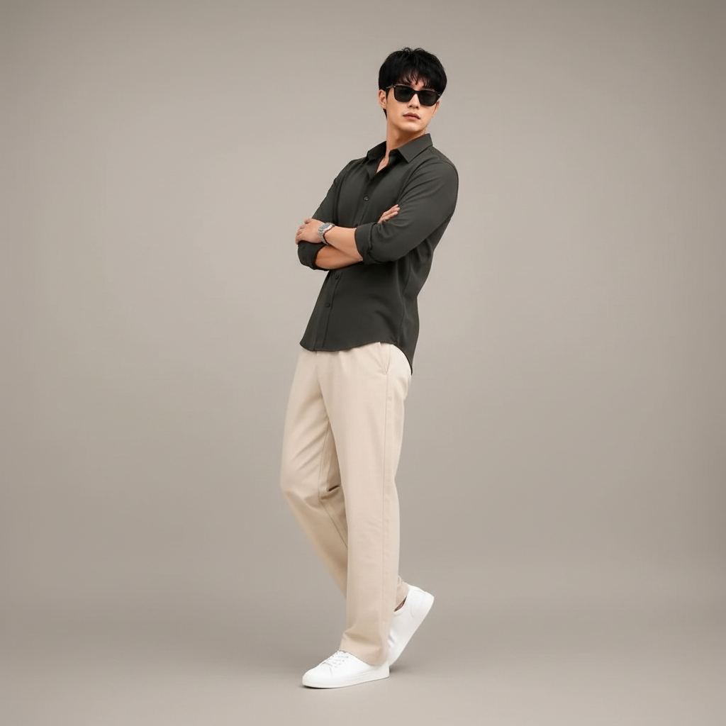 Charcoal Black Shirt & Wide-Leg Pants Set