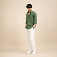 Olive Green Shirt & Wide-Leg Pants Set