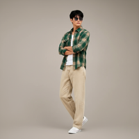 Green Plaid Flannel Shirt & Wide-Leg Pants Set