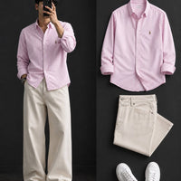 DripXO Pink Stripe Shirt – Cream Wide-Leg Combo