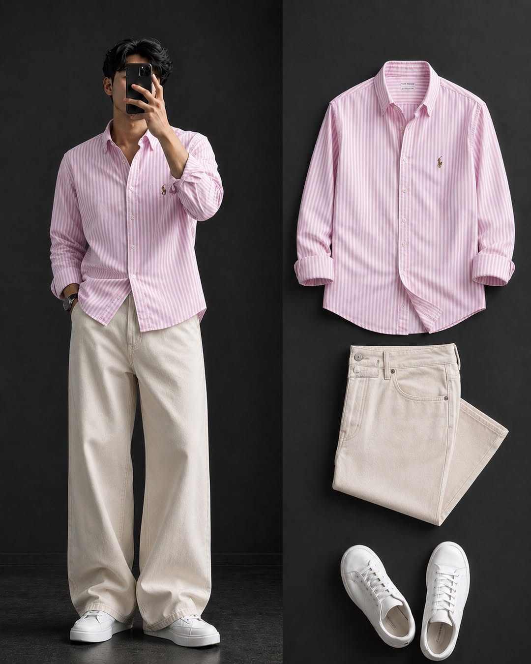 DripXO Pink Stripe Shirt – Cream Wide-Leg Combo
