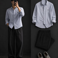 DripXO Light Blue Stripe Shirt – Black Trouser Combo