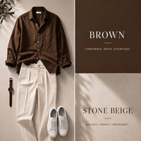 DripXO Brown Shirt – Stone Beige Trouser Combo