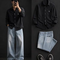 DripXO Black Shirt – Light Blue Wide-Leg Jeans Combo
