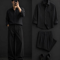 DripXO Black Pinstripe Shirt – All Black Combo
