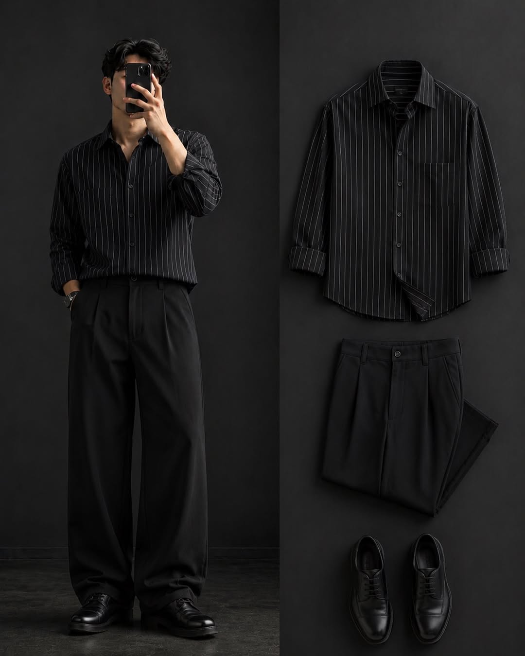 DripXO Black Pinstripe Shirt – All Black Combo
