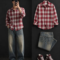DripXO Red Plaid Flannel Shirt – Vintage Blue Jeans Combo