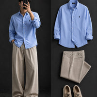 DripXO Sky Blue Oxford Shirt – Khaki Wide-Leg Trouser Combo