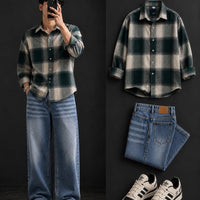 DripXO Teal Check Shirt – Light Blue Wide-Leg Jeans Combo