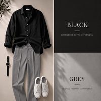 DripXO Black Shirt – Grey Wide-Leg Trouser Combo