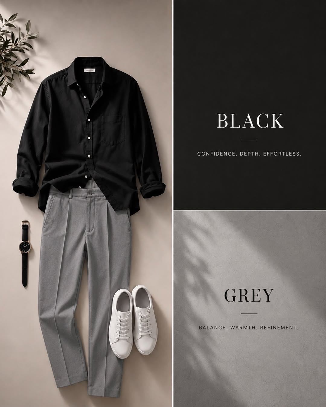 DripXO Black Shirt – Grey Wide-Leg Trouser Combo