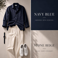 DripXO Navy Blue Shirt – Stone Beige Trouser Combo