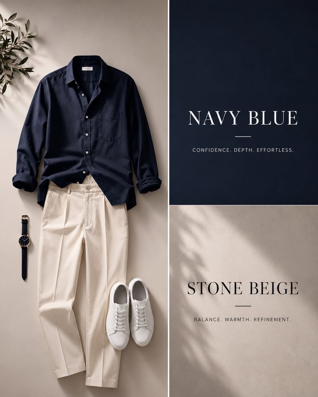 DripXO Navy Blue Shirt – Stone Beige Trouser Combo
