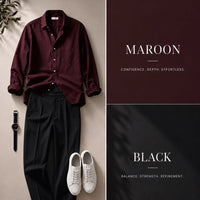 DripXO Maroon Shirt – Black Wide-Leg Trouser Combo
